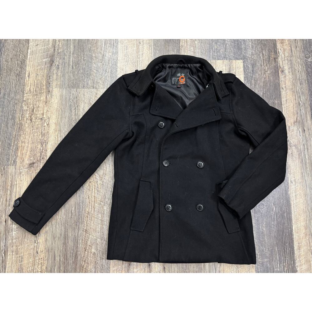 G by Guess Womens‎ Black Double Breasted Pea Coat Jacket Ribbed Collar Small